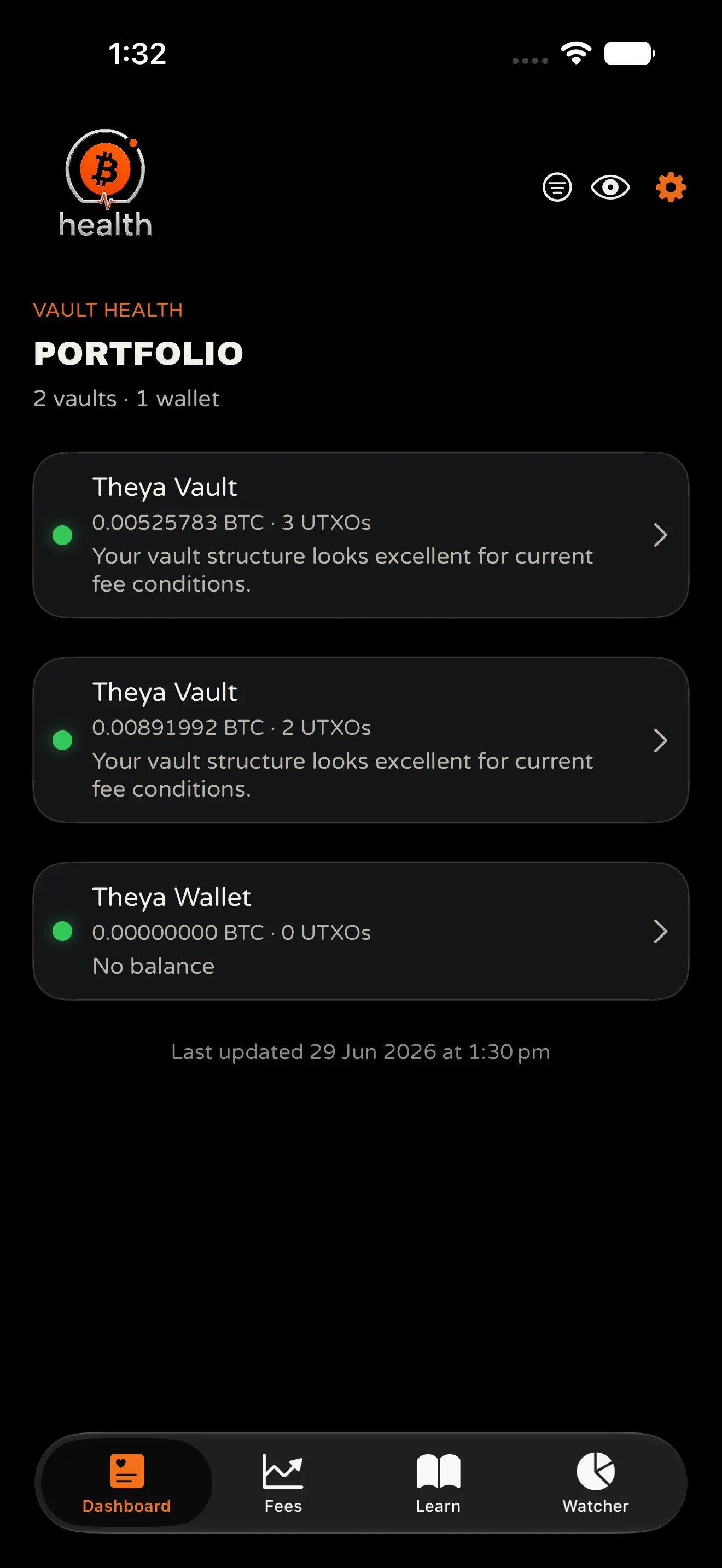 TBA Vault Health Dashboard: traffic light health for all vaults