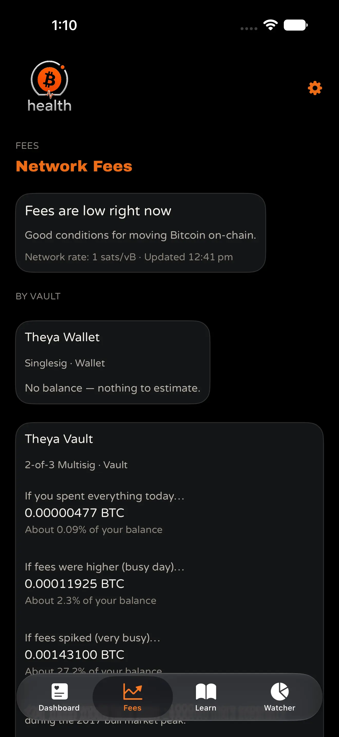 TBA Vault Health Fees: network conditions and per vault fee estimates